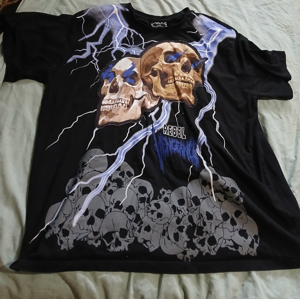 Rebel‎ VENGENCE  Black Graphic Men's Shirt W SKULLS. SZ.4X